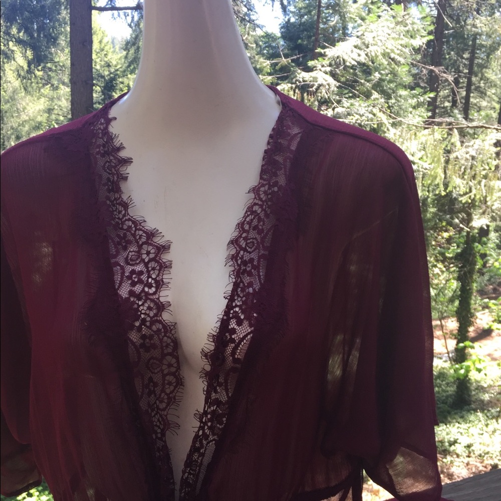 Time and Tru raspberry chiffon and lace duster burgundy jacket - Picture 6 of 11